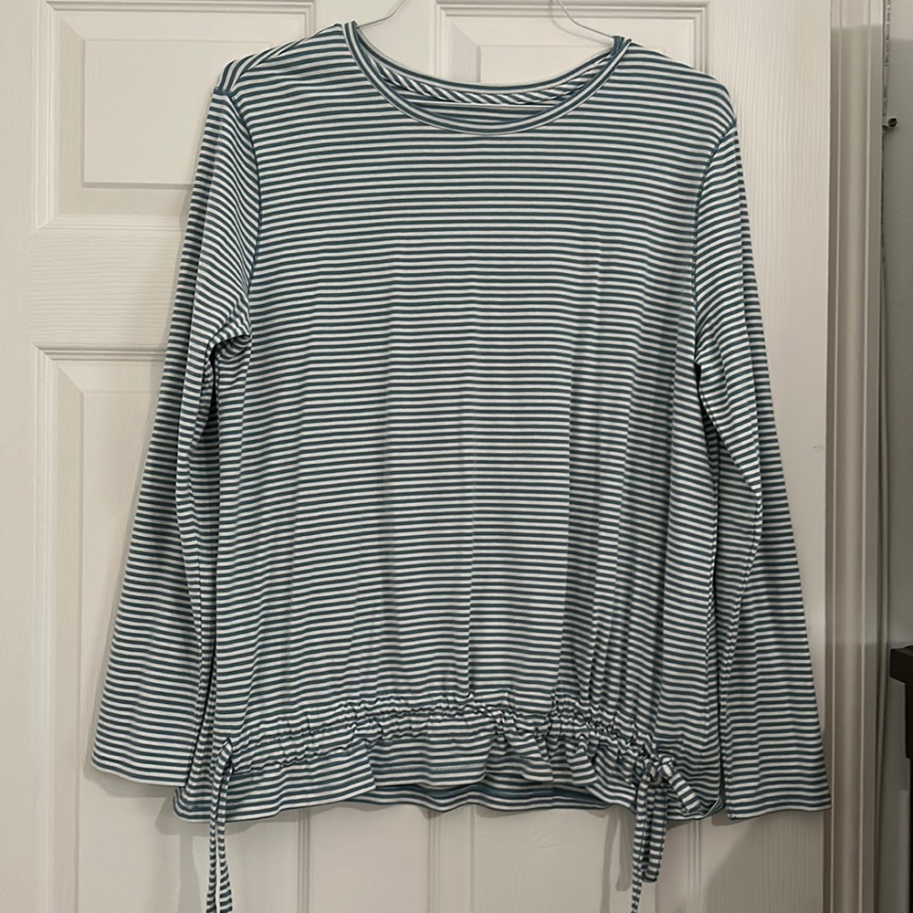 AnyBody long sleeve blue and cream shirt